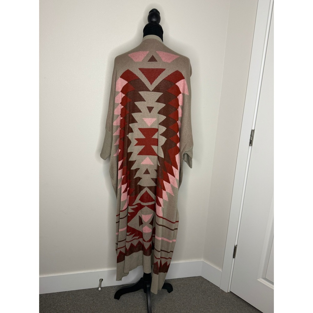 Ariat Women Duster Cardigan L-XL Southwestern Geometric Tan Rust Pink Longline - Picture 2 of 5
